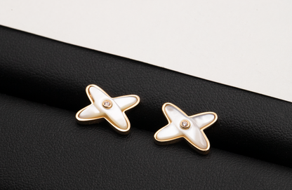 [Okajuri Jewelry]JEUX DE WHITE MOP ROSE GOLD DIAMOND EARRINGS