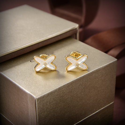 [Okajuri Jewelry]JEUX DE WHITE MOP GOLD DIAMOND EARRINGS