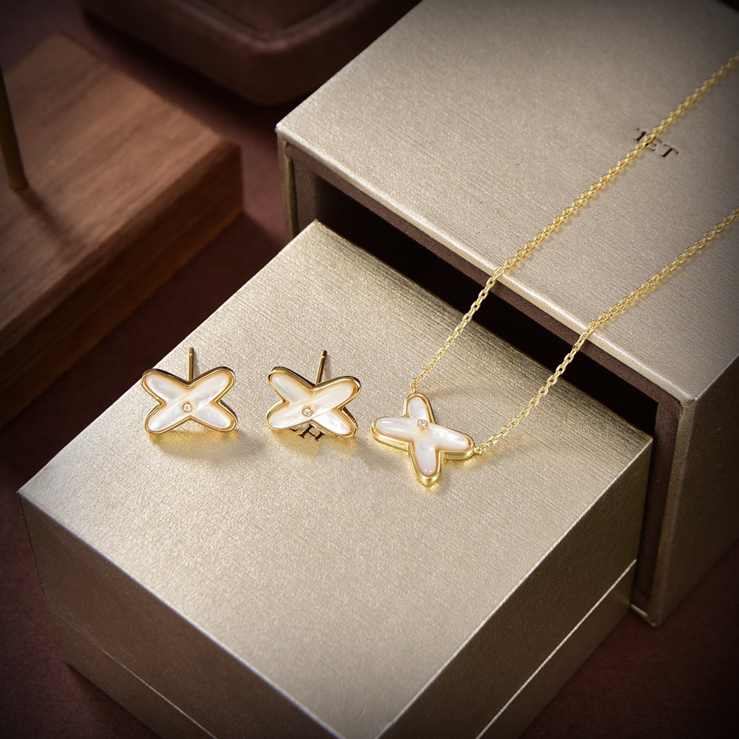 [Okajuri Jewelry]JEUX DE WHITE MOP GOLD DIAMOND EARRINGS