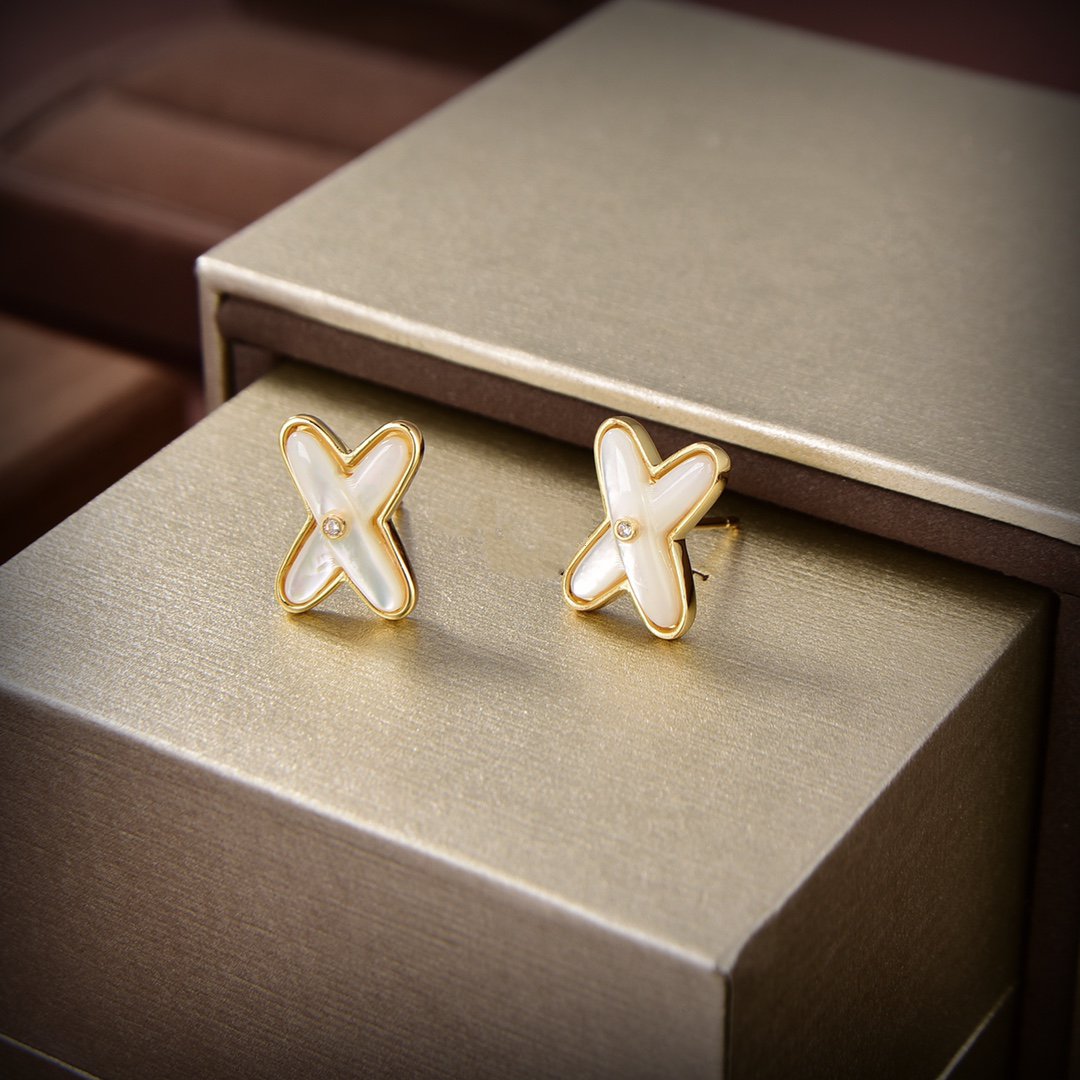 [Okajuri Jewelry]JEUX DE WHITE MOP GOLD DIAMOND EARRINGS