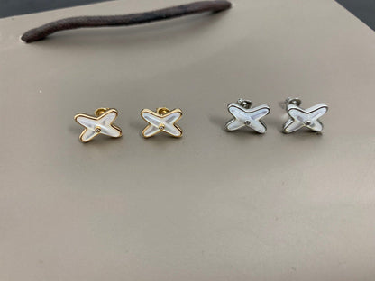 [Okajuri Jewelry]JEUX DE WHITE MOP SILVER DIAMOND EARRINGS