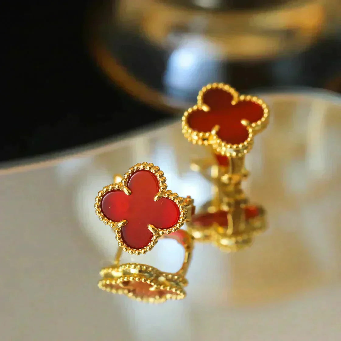 [Okajuri Jewelry]CLOVER MEDIUM 1 MOTIFS CARNELIAN  EARRINGS