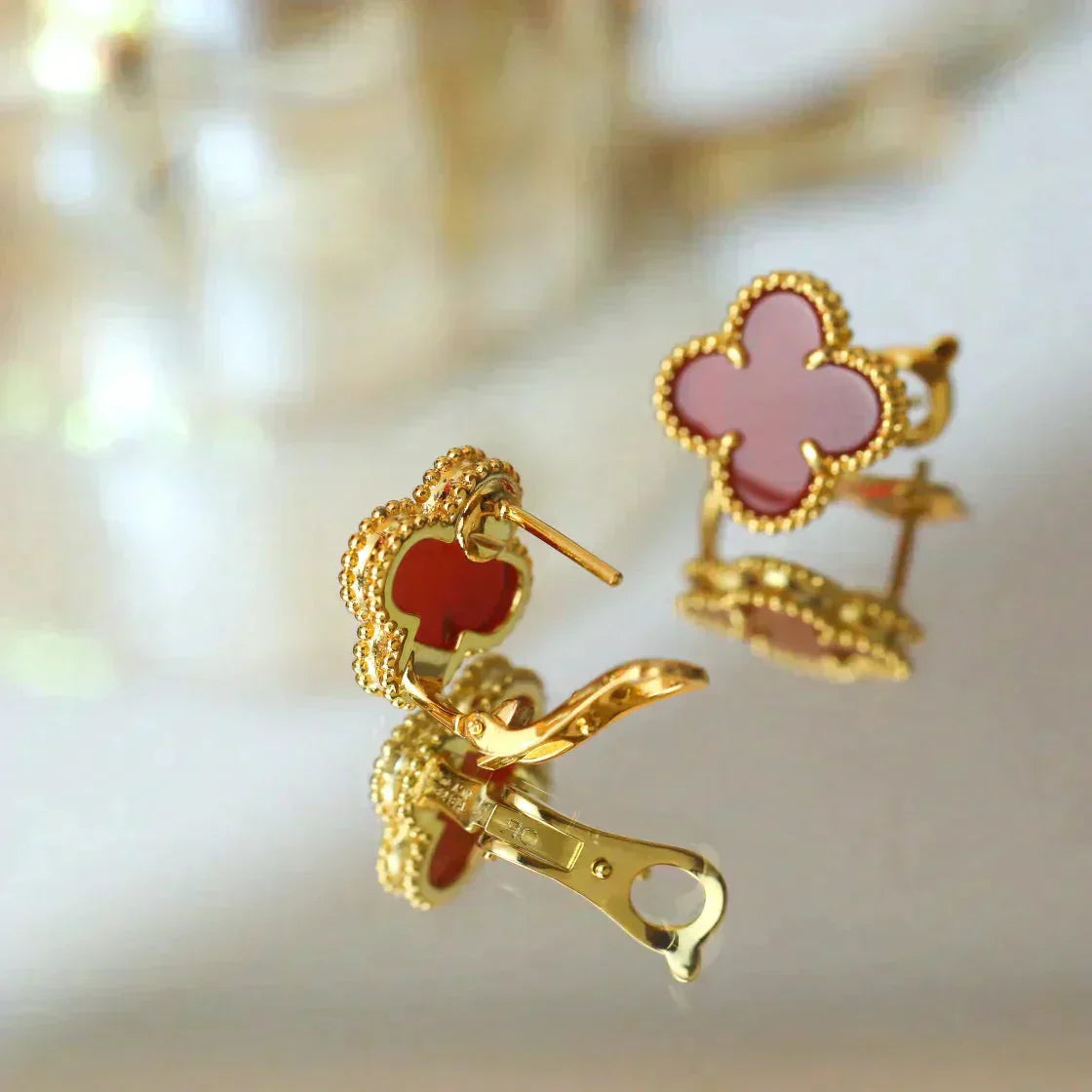 [Okajuri Jewelry]CLOVER MEDIUM 1 MOTIFS CARNELIAN  EARRINGS