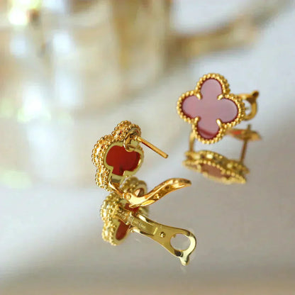 [Okajuri Jewelry]CLOVER MEDIUM 1 MOTIFS CARNELIAN  EARRINGS