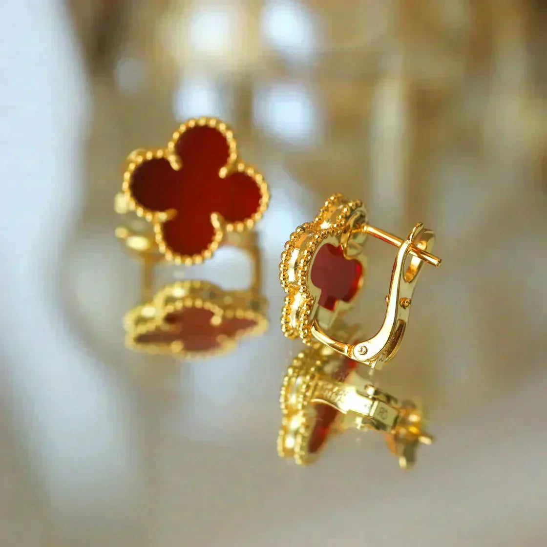 [Okajuri Jewelry]CLOVER MEDIUM 1 MOTIFS CARNELIAN  EARRINGS