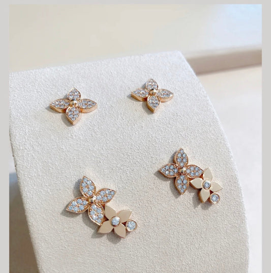 [Okajuri Jewelry]STAR BLOSSOM STUD EARRINGS PINK GOLD DIAMONDS