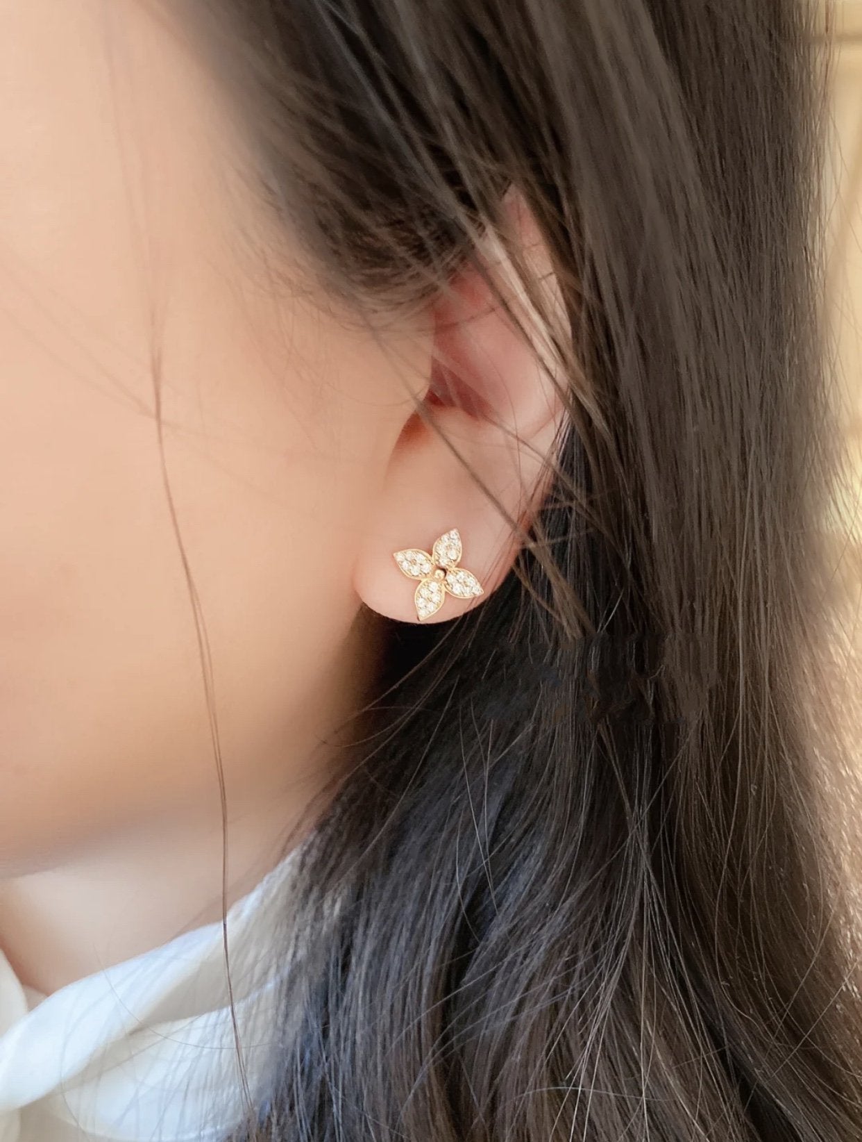 [Okajuri Jewelry]STAR BLOSSOM STUD EARRINGS PINK GOLD DIAMONDS