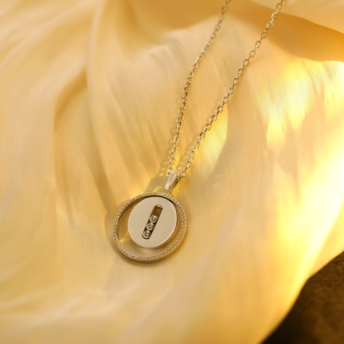 [Okajuri Jewelry]LUCKY MOVE MM SILVER DIAMOND NECKLACE