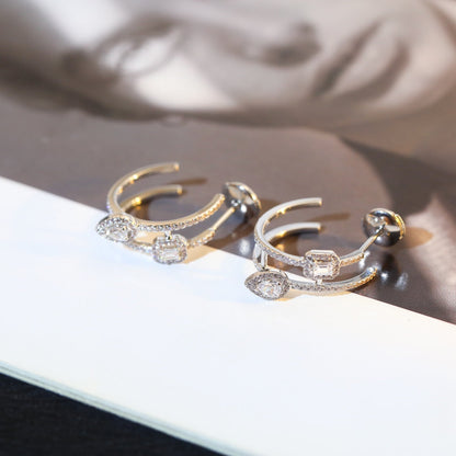 [Okajuri Jewelry]CREOLES MY TWIN 2 RANGS SILVER DIAMOND EARRINGS