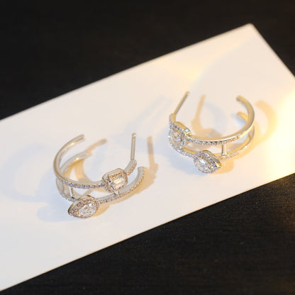 [Okajuri Jewelry]CREOLES MY TWIN 2 RANGS SILVER DIAMOND EARRINGS