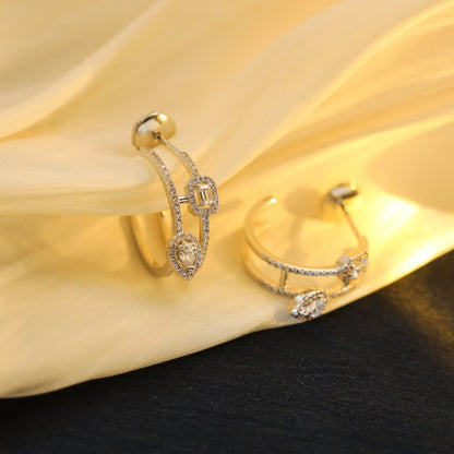 [Okajuri Jewelry]CREOLES MY TWIN 2 RANGS SILVER DIAMOND EARRINGS