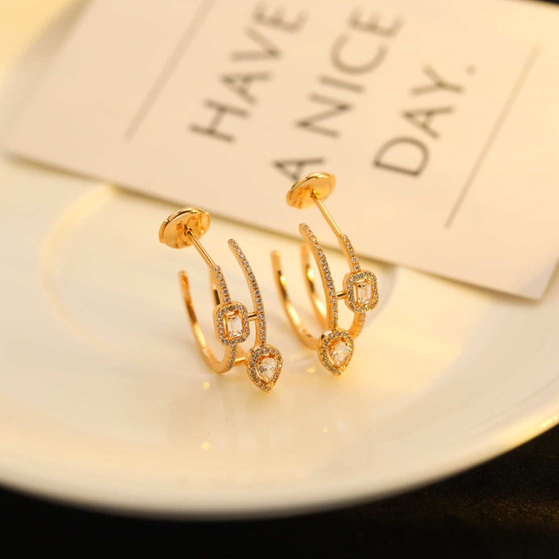 [Okajuri Jewelry]CREOLES MY TWIN 2 RANGS SILVER DIAMOND EARRINGS