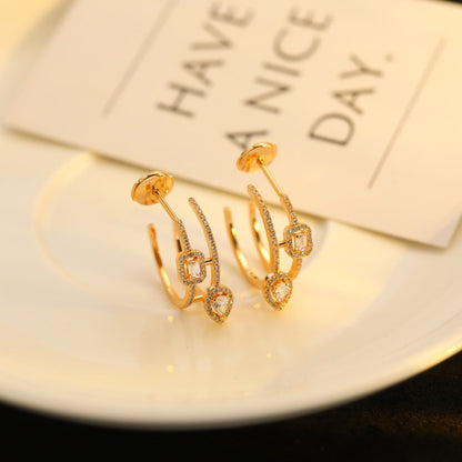 [Okajuri Jewelry]CREOLES MY TWIN 2 RANGS SILVER DIAMOND EARRINGS