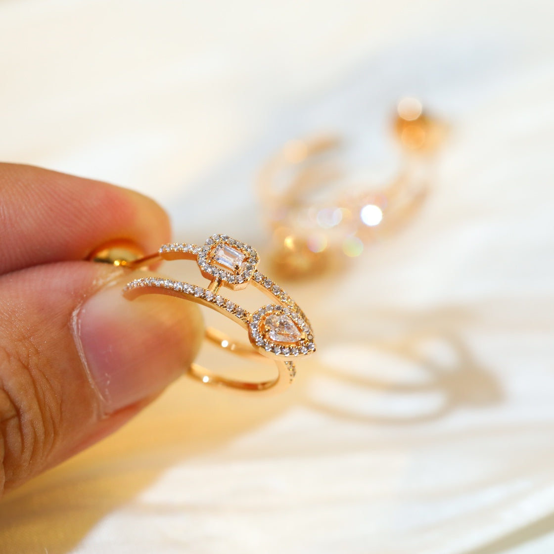 [Okajuri Jewelry]CREOLES MY TWIN 2 RANGS SILVER DIAMOND EARRINGS