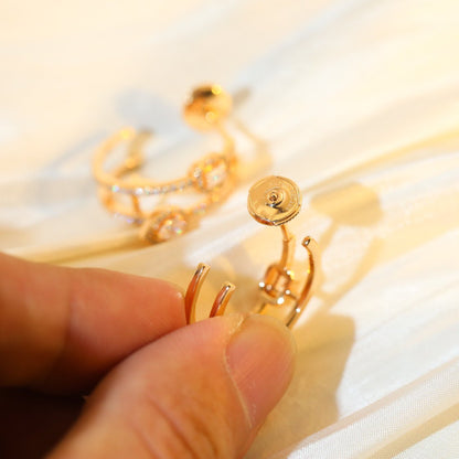 [Okajuri Jewelry]CREOLES MY TWIN 2 RANGS SILVER DIAMOND EARRINGS
