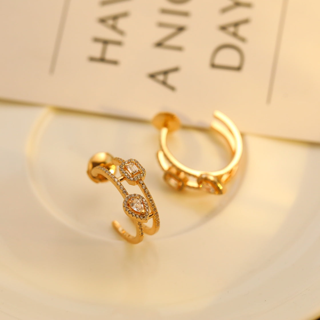 [Okajuri Jewelry]CREOLES MY TWIN 2 RANGS SILVER DIAMOND EARRINGS