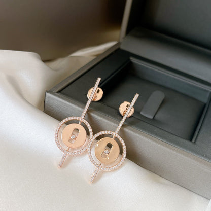 [Okajuri Jewelry]LUCKY MOVE ARROW PINK GOLD DIAMOND EARRINGS