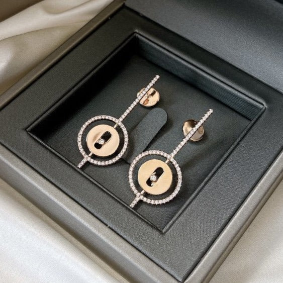 [Okajuri Jewelry]LUCKY MOVE ARROW PINK GOLD DIAMOND EARRINGS
