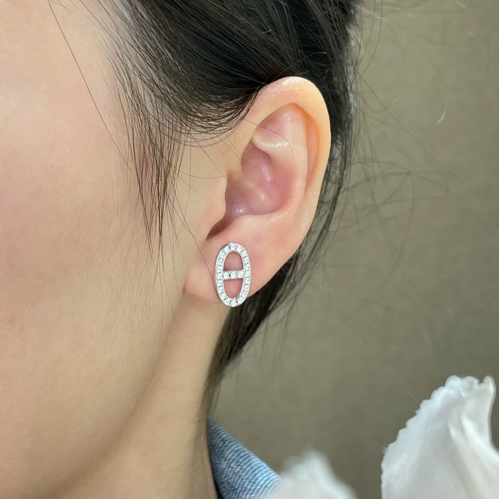 [Okajuri Jewelry]HM FULL DIAMOND PIG NOSE STUD EARRINGS