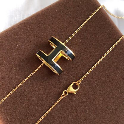 [Okajuri Jewelry]HM CLIC BLACK ENAMEL GOLD NECKLACE