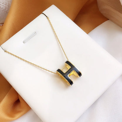 [Okajuri Jewelry]HM CLIC BLACK ENAMEL GOLD NECKLACE