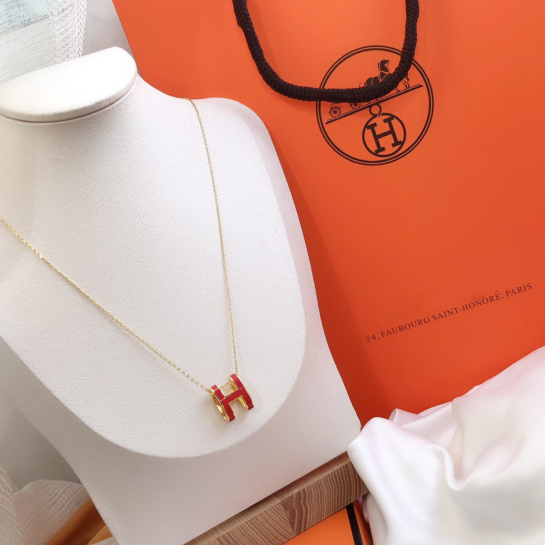 [Okajuri Jewelry]HM CLIC RED ENAMEL GOLD NECKLACE