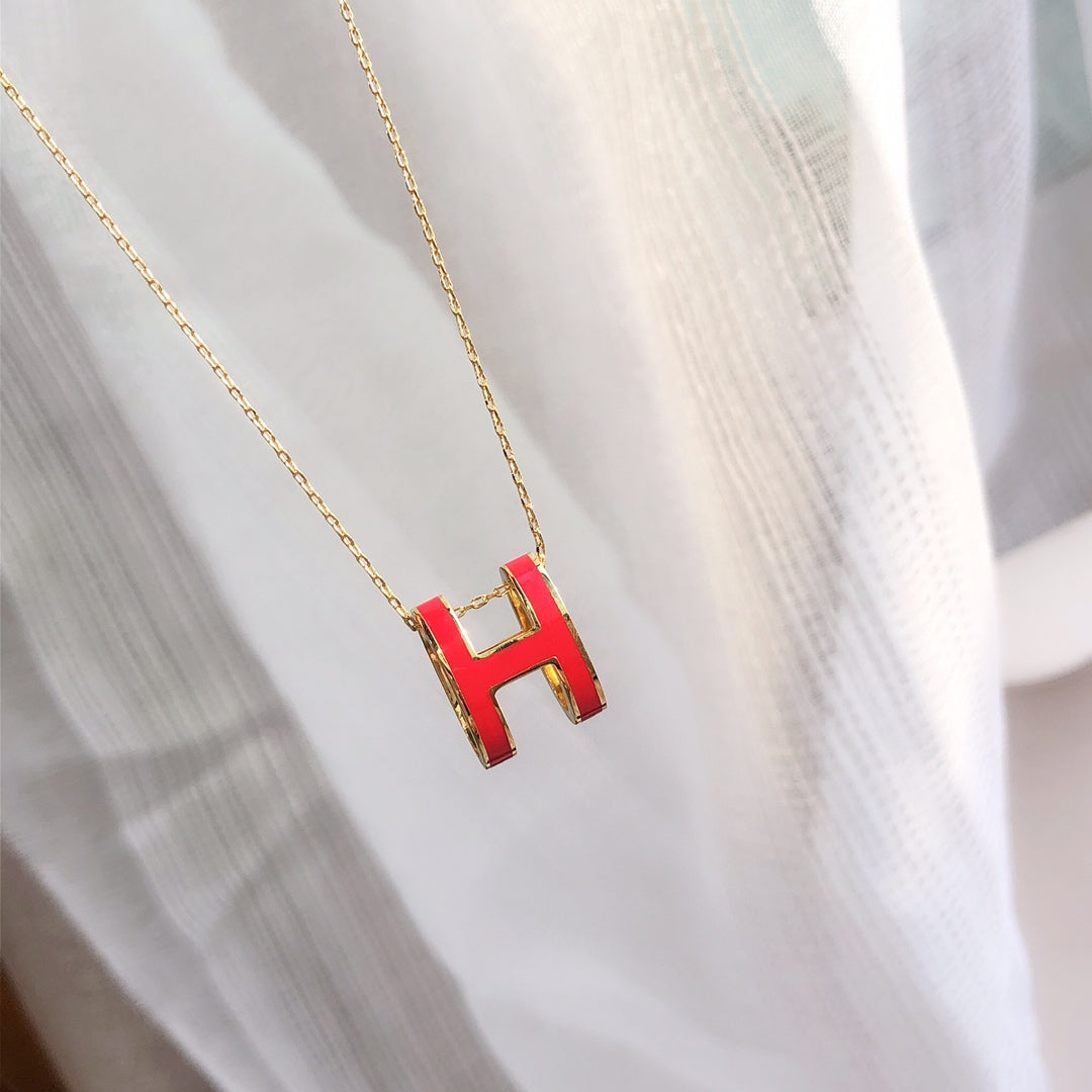 [Okajuri Jewelry]HM CLIC RED ENAMEL GOLD NECKLACE