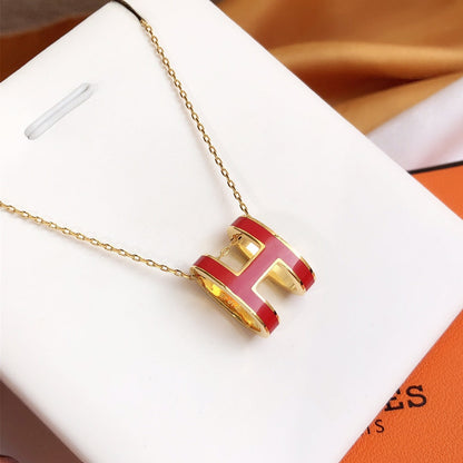 [Okajuri Jewelry]HM CLIC RED ENAMEL GOLD NECKLACE