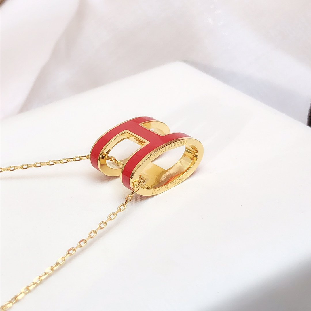 [Okajuri Jewelry]HM CLIC RED ENAMEL GOLD NECKLACE