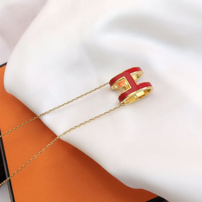 [Okajuri Jewelry]HM CLIC RED ENAMEL GOLD NECKLACE