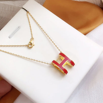 [Okajuri Jewelry]HM CLIC RED ENAMEL GOLD NECKLACE