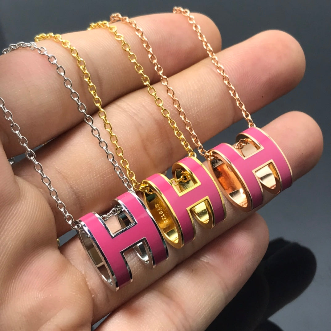 [Okajuri Jewelry]H NECKLACE PINK