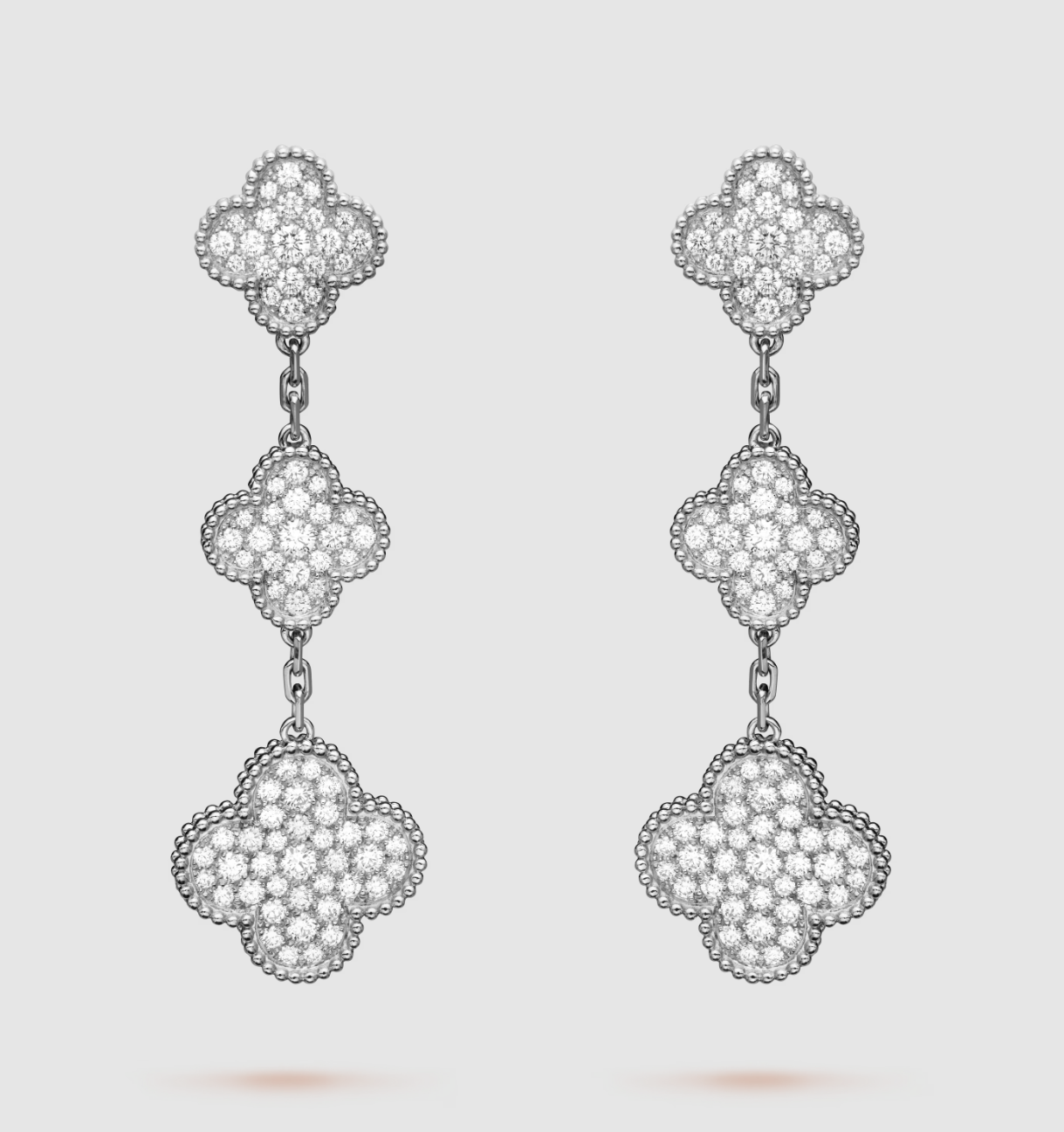 [Okajuri Jewelry]CLOVER 3 MOTIF DIAMOND SILVER DROP EARRINGS