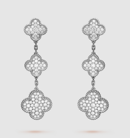 [Okajuri Jewelry]CLOVER 3 MOTIF DIAMOND SILVER DROP EARRINGS