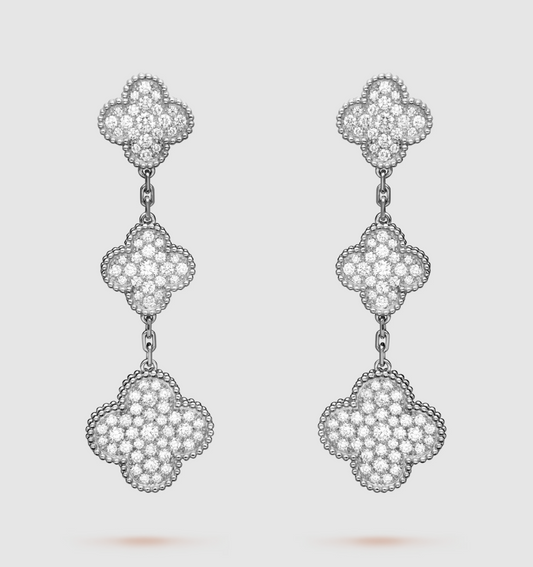 [Okajuri Jewelry]CLOVER 3 MOTIF DIAMOND SILVER DROP EARRINGS