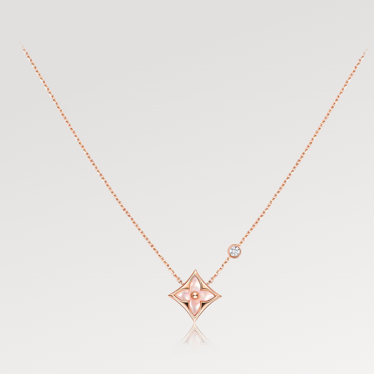 [Okajuri Jewelry]STAR PINK MOP 1 DIAMOND PINK GOLD NECKLACE