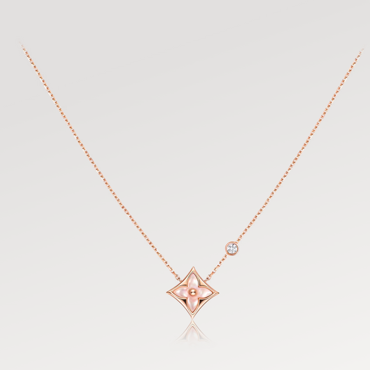 [Okajuri Jewelry]STAR PINK MOP 1 DIAMOND PINK GOLD NECKLACE