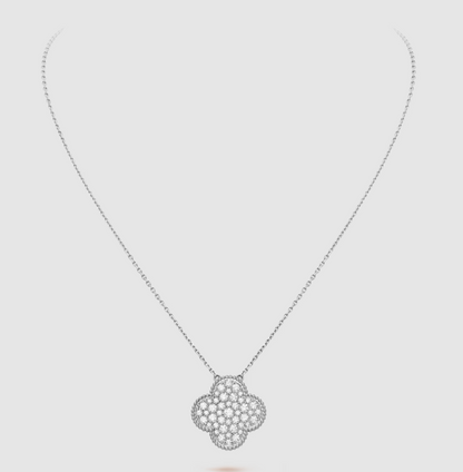 [Okajuri Jewelry]CLOVER 25MM LARGE PENDANT DIAMOND PAVED SILVER NECKLACE