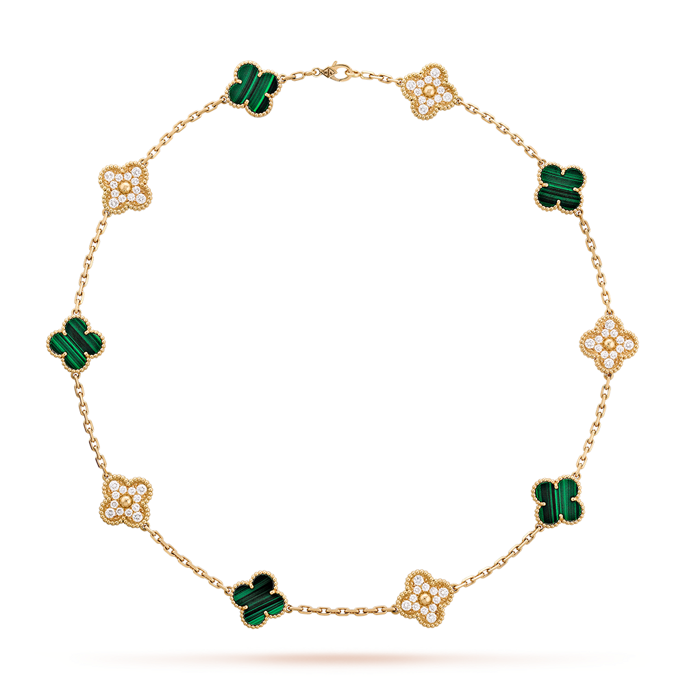 [Okajuri Jewelry]CLOVER 10 MOTIFS MALACHITE DIAMOND NECKLACE