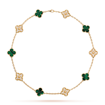 [Okajuri Jewelry]CLOVER 10 MOTIFS MALACHITE DIAMOND NECKLACE