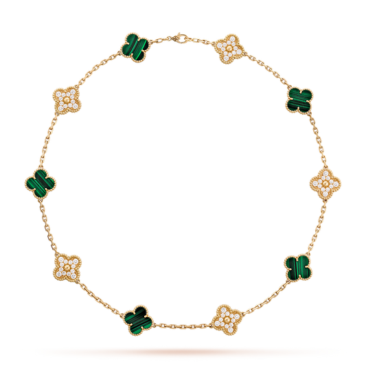 [Okajuri Jewelry]CLOVER 10 MOTIFS MALACHITE DIAMOND NECKLACE