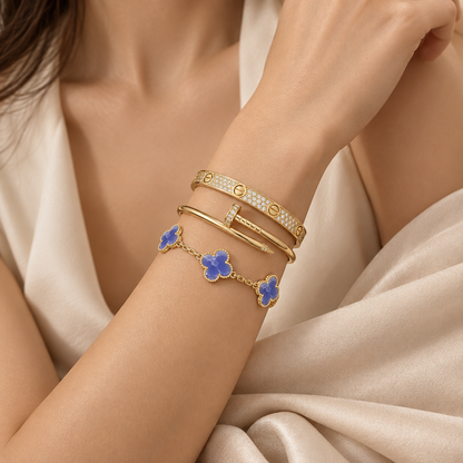 [Oakjuri™ Jewelry] ] LOVE & JUSTE & Blue Veins Clover 5-Motif Diamond Bracelet Stack Set