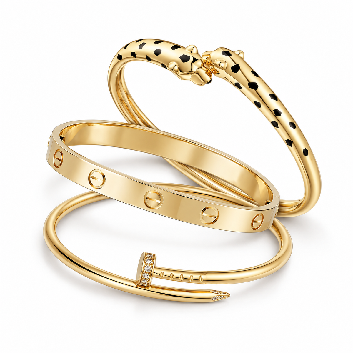 [Oakjuri™ Jewelry] ] Panthère & LOVE  & JUSTE  Diamond Bracelet Stack Set