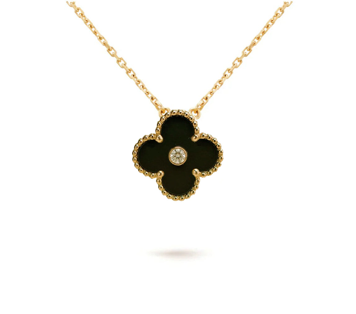 [Okajuri Jewelry] CLOVER 15MM DIAMOND ONYX NECKLACE