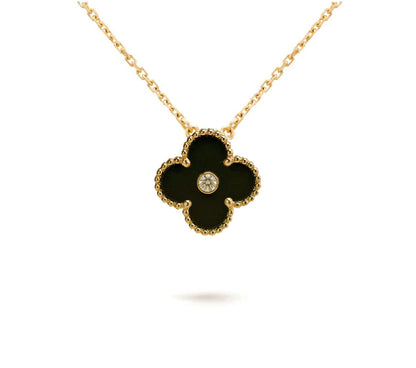 [Okajuri Jewelry] CLOVER 15MM DIAMOND ONYX NECKLACE