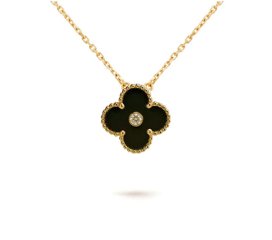 [Okajuri Jewelry] CLOVER 15MM DIAMOND ONYX NECKLACE