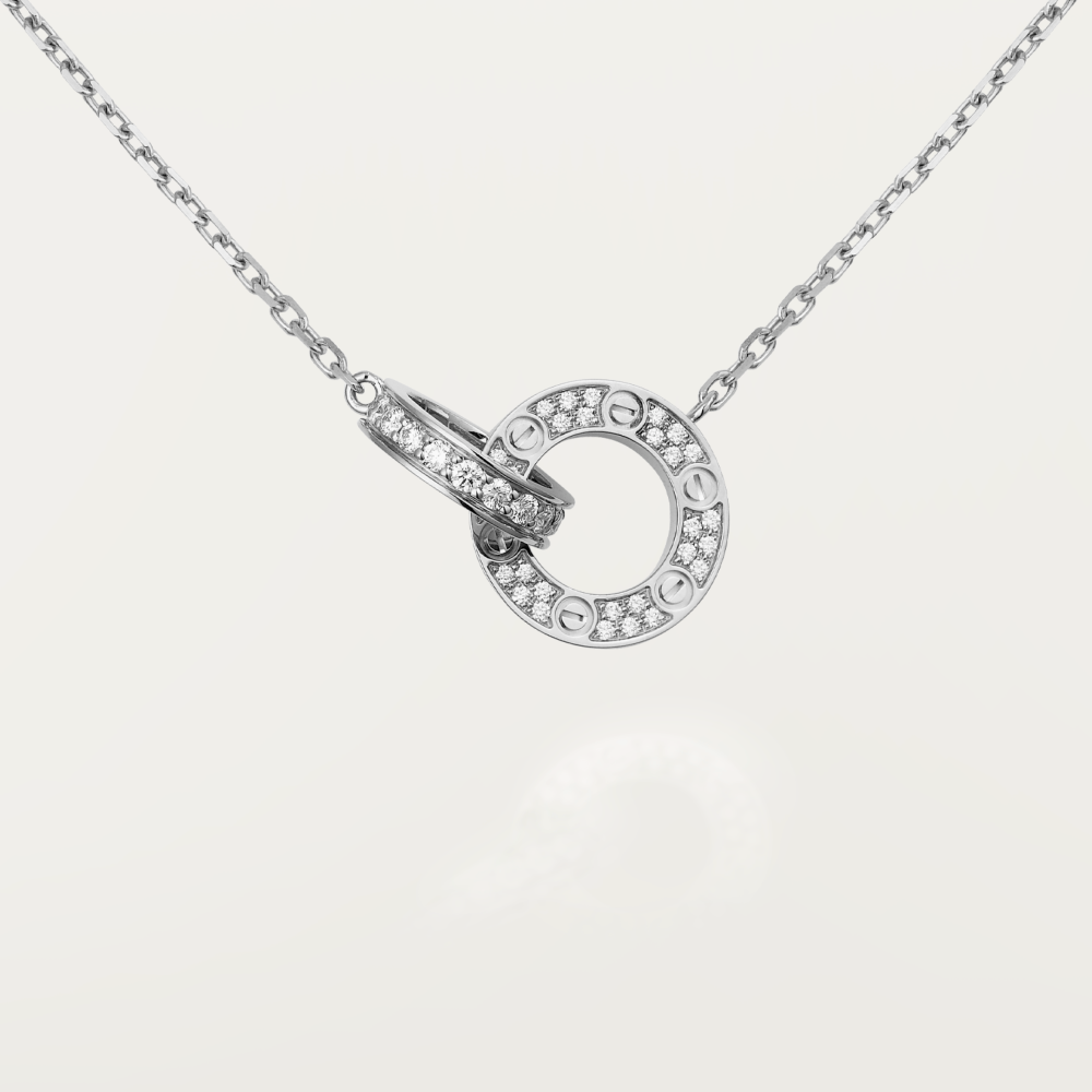 [Okajuri Jewelry]LOVE 7.6MM NECKLACE ROSE GOLD AND SILVER  FULL DIAMOND