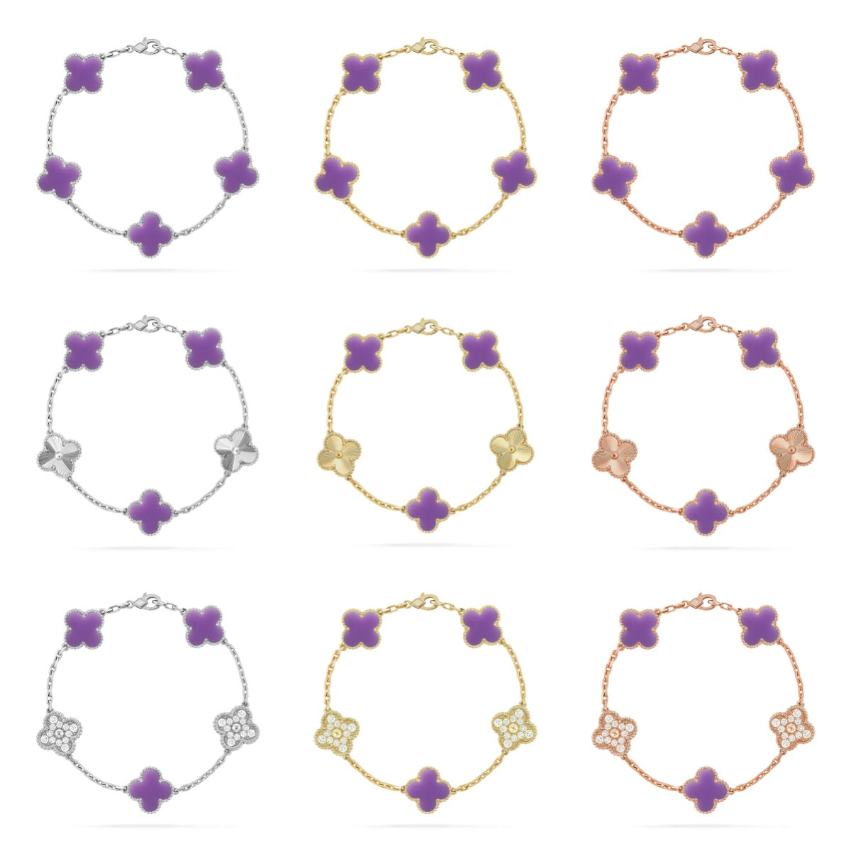 [Okajuri Jewelry]CLOVER 5 MOTIF LIGHT PURPLE BRACELET COLLECTION