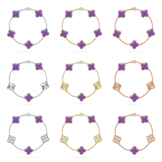 [Okajuri Jewelry] CLOVER 5 MOTIF LIGHT PURPLE BRACELET COLLECTION