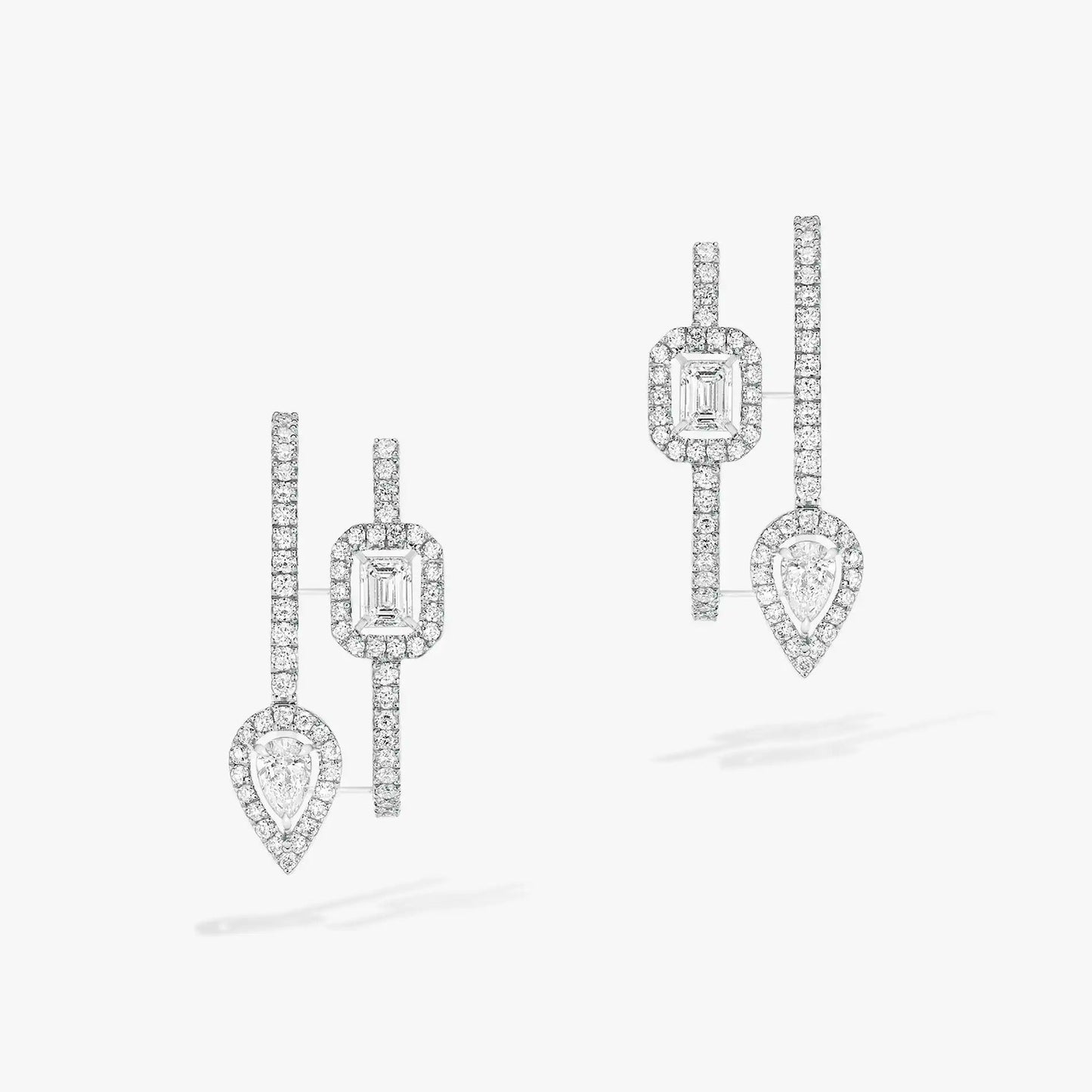[Okajuri Jewelry]CREOLES MY TWIN 2 RANGS SILVER DIAMOND EARRINGS